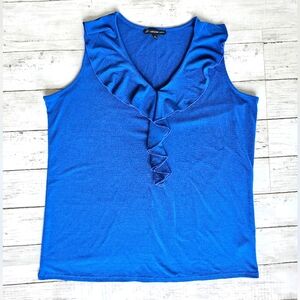 Adrianna Papell Royal Blue Slinky Stretchy Dressy Tank Top Blouse Flutter Design